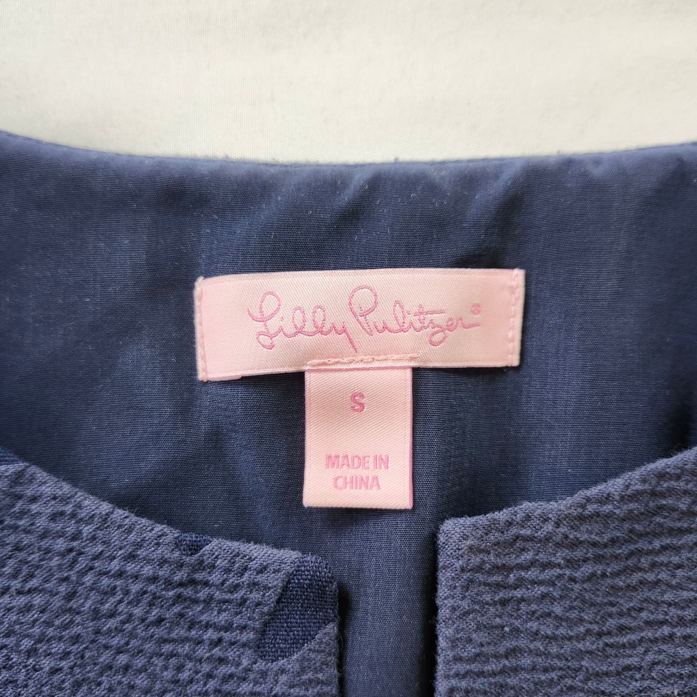 Lilly Pulitzer Shaylee Navy Blue Palm Bell Sleeve Blazer Jacket Womens Small - Picture 4 of 6